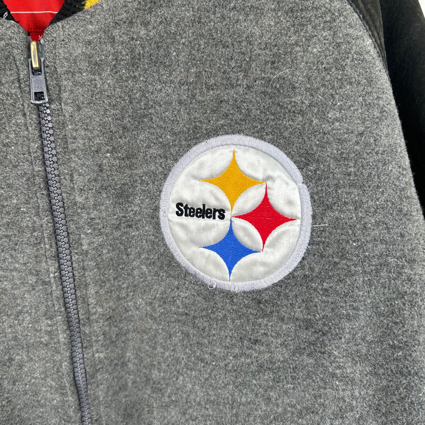 Y2K Pittsburgh Steelers NFL Zip-Up Wool Bomber Jacket (XL)