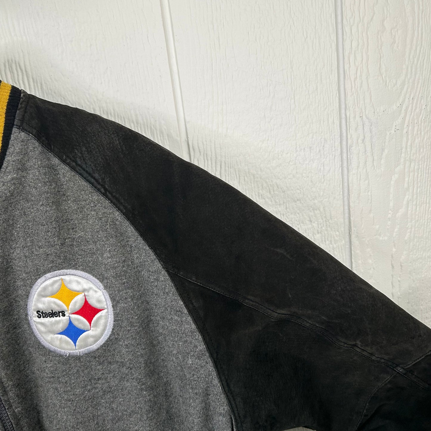 Y2K Pittsburgh Steelers NFL Zip-Up Wool Bomber Jacket (XL)