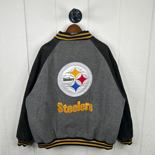 Y2K Pittsburgh Steelers NFL Zip-Up Wool Bomber Jacket (XL)