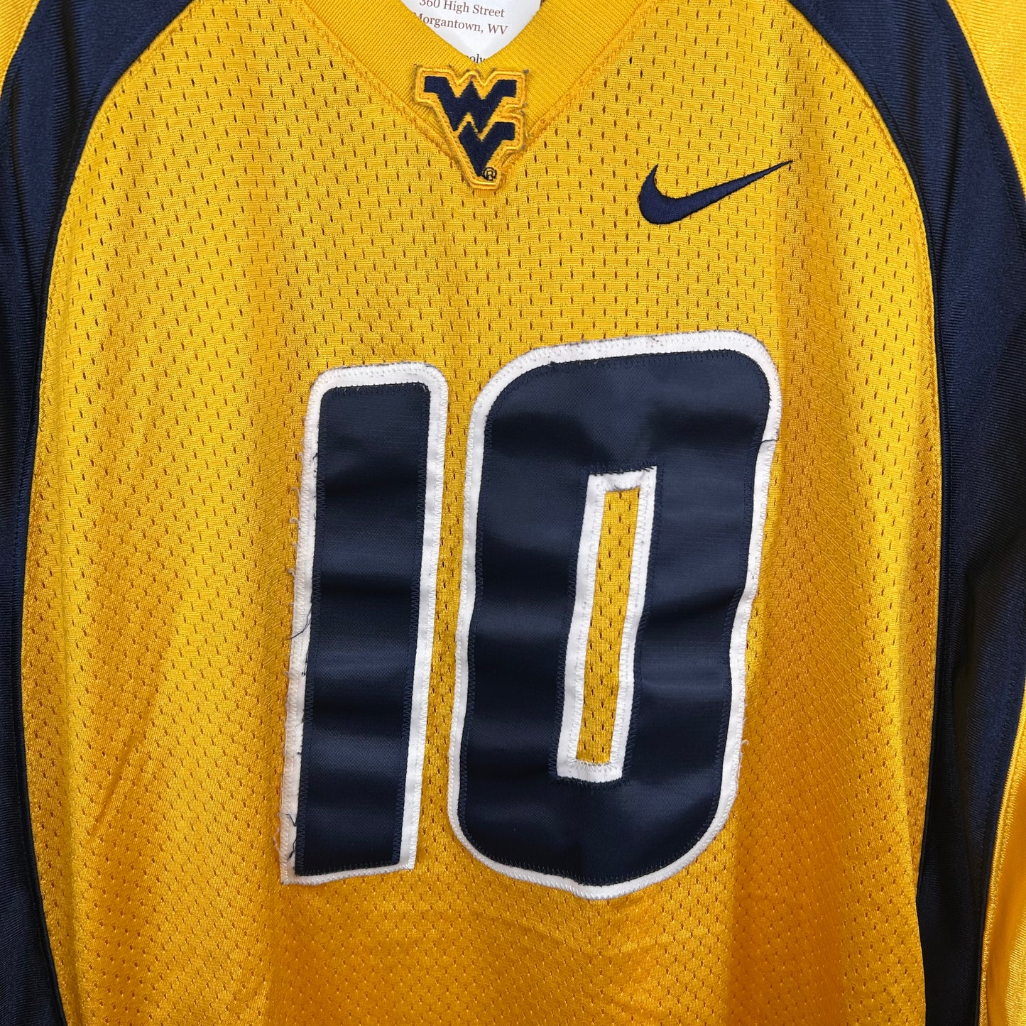 Y2K WVU Number 10 Gold Nike Football Jersey (XL)