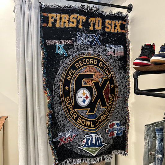 Y2K Pittsburgh Steeler First To Six Super Bowl Champions Knit Blanket