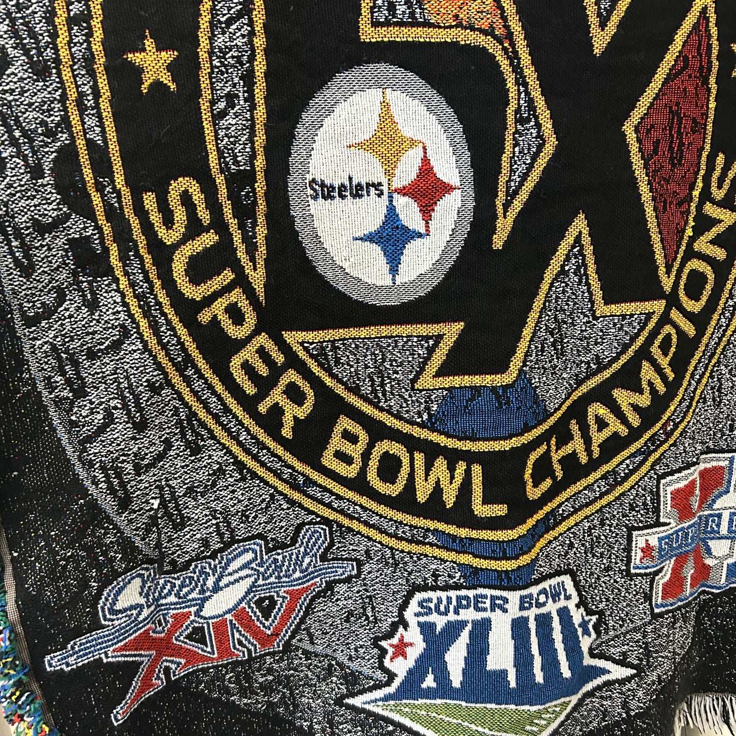Y2K Pittsburgh Steeler First To Six Super Bowl Champions Knit Blanket