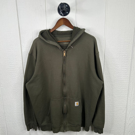 Y2K Forest Green Full-Zip Carhartt Hooded Jacket (XL)