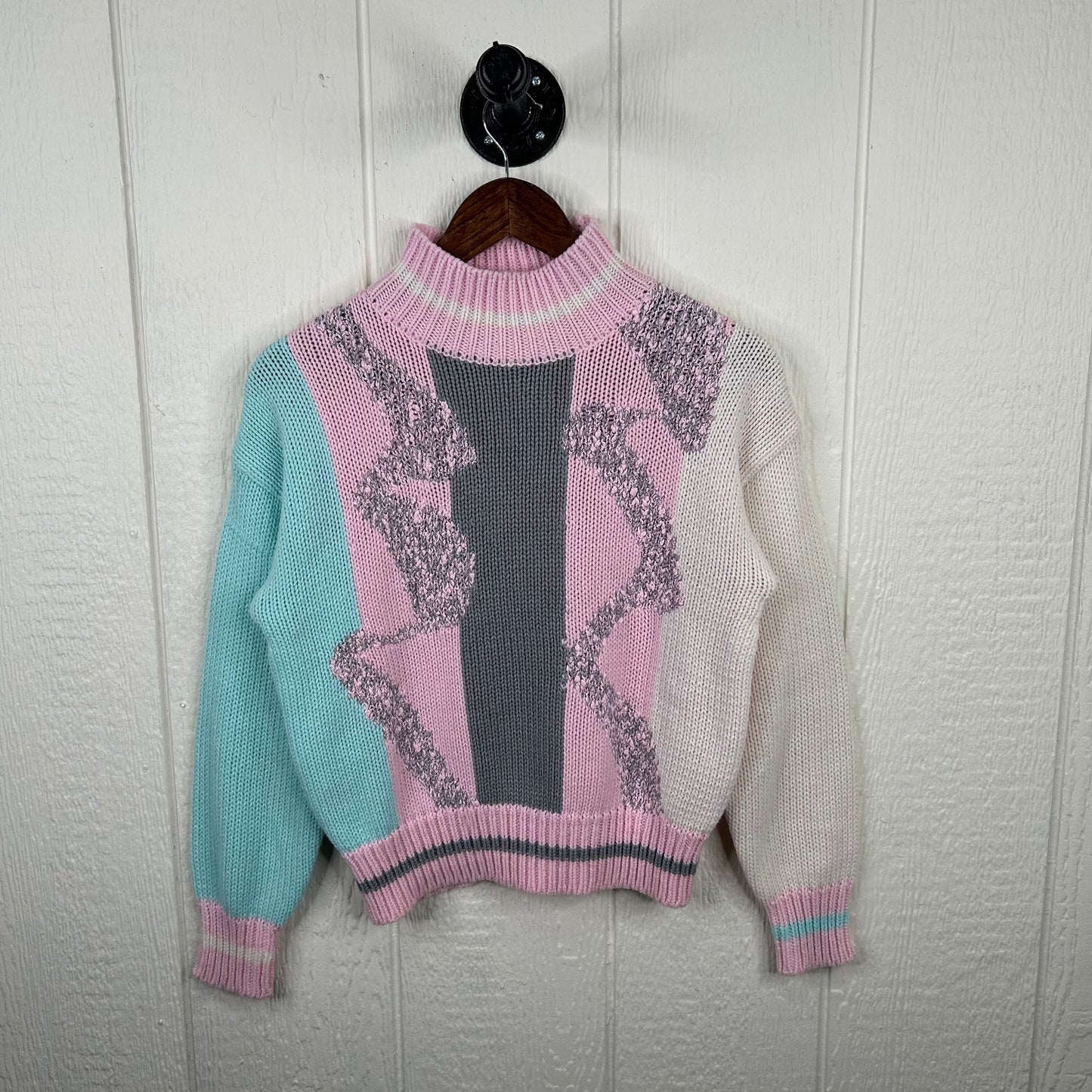 Vintage 80's Pastel Knit Mock Neck Sweater (S)