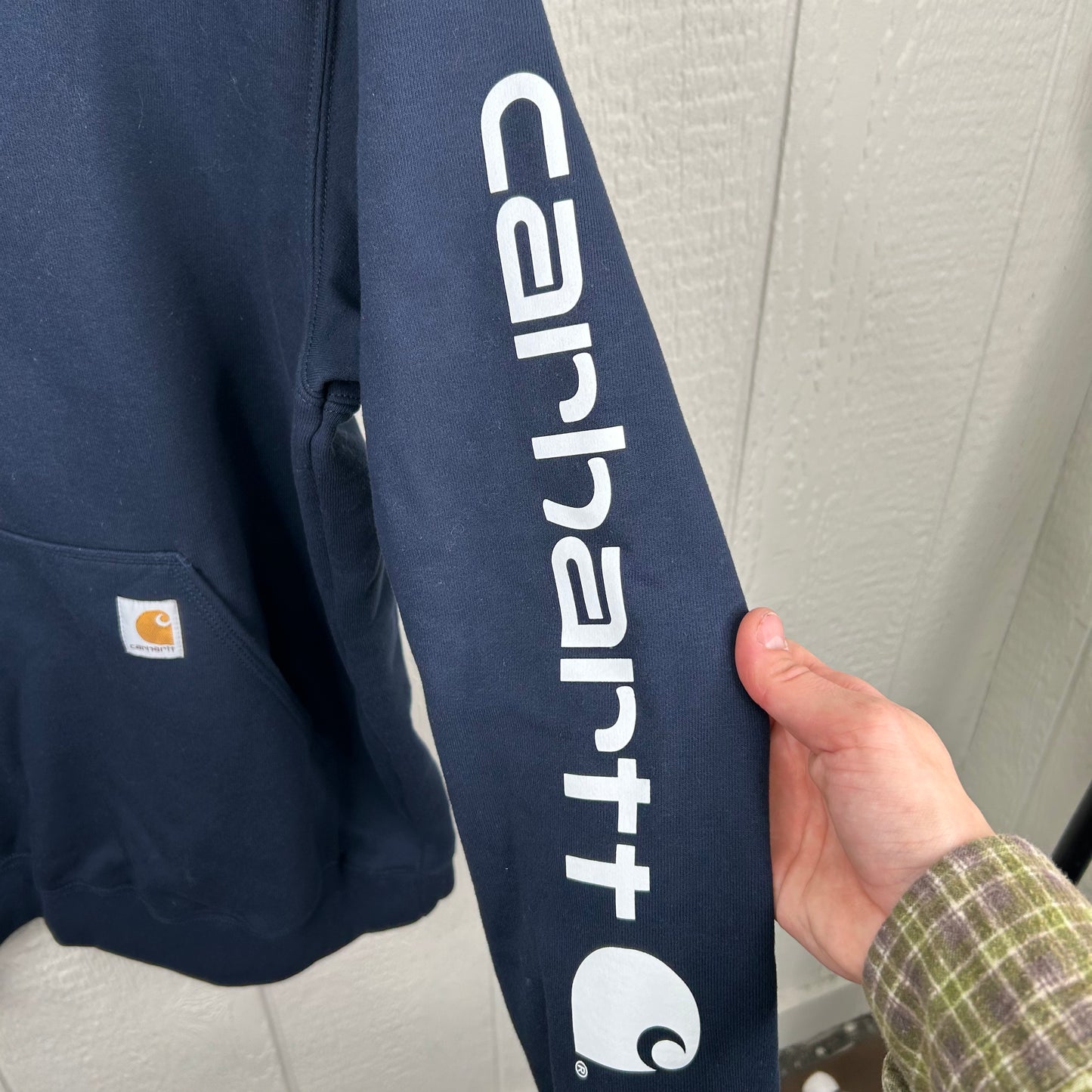 Y2K Navy Sleeve Hit Carhartt Hoodie (L)