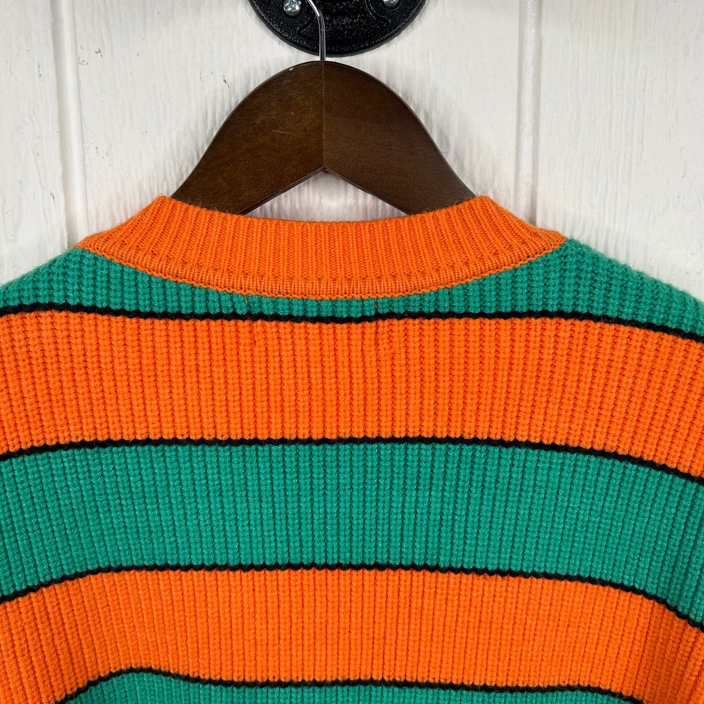 Vintage 90's Tight-Knit Green & Orange Soft Sweater (S)
