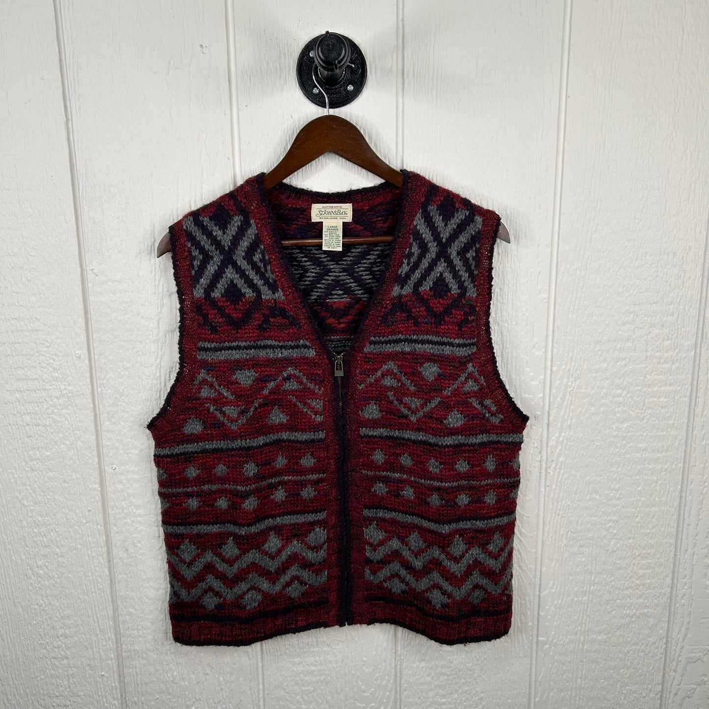 Vintage Aztec Style Zip-Up Sweater Vest (L)