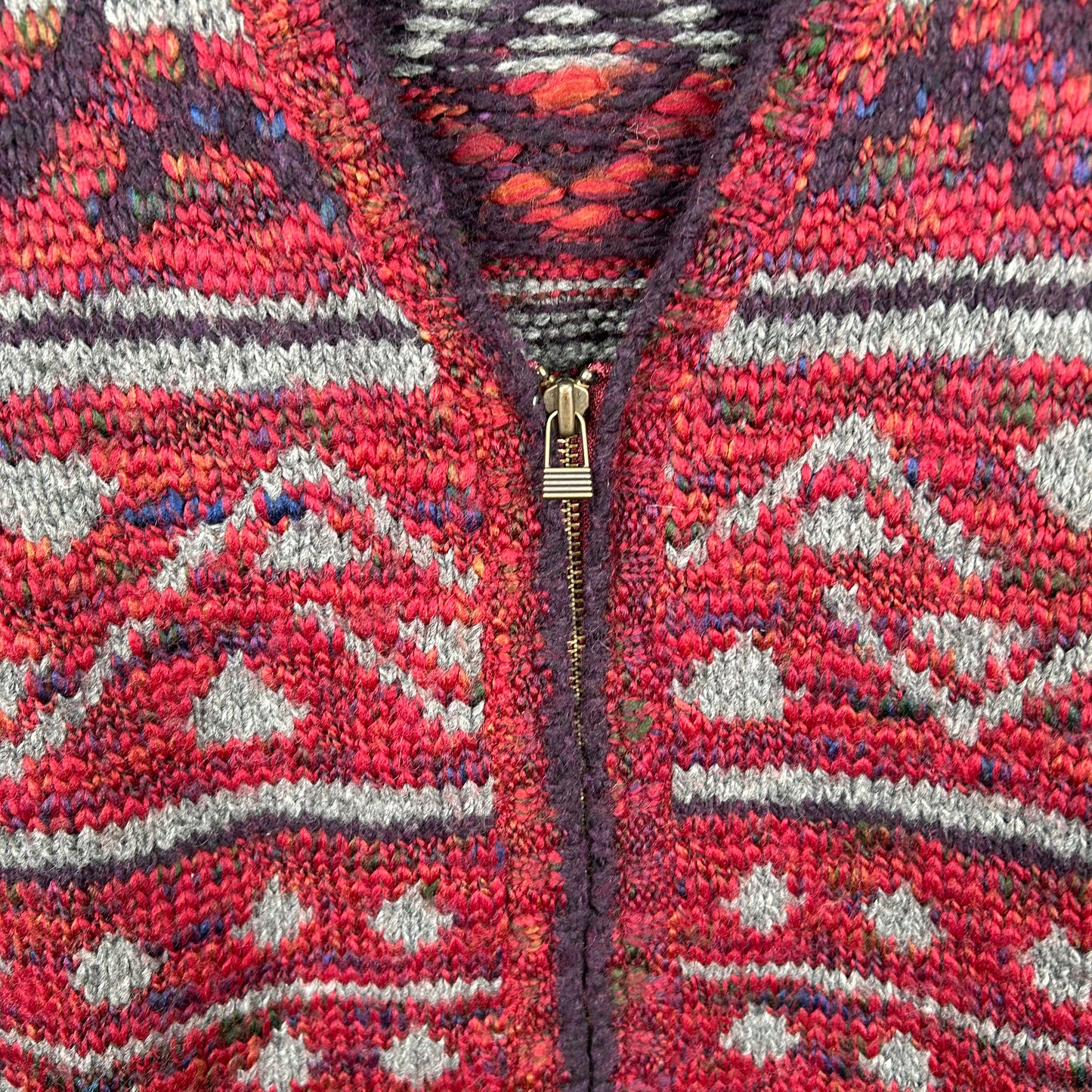 Vintage Aztec Style Zip-Up Sweater Vest (L)