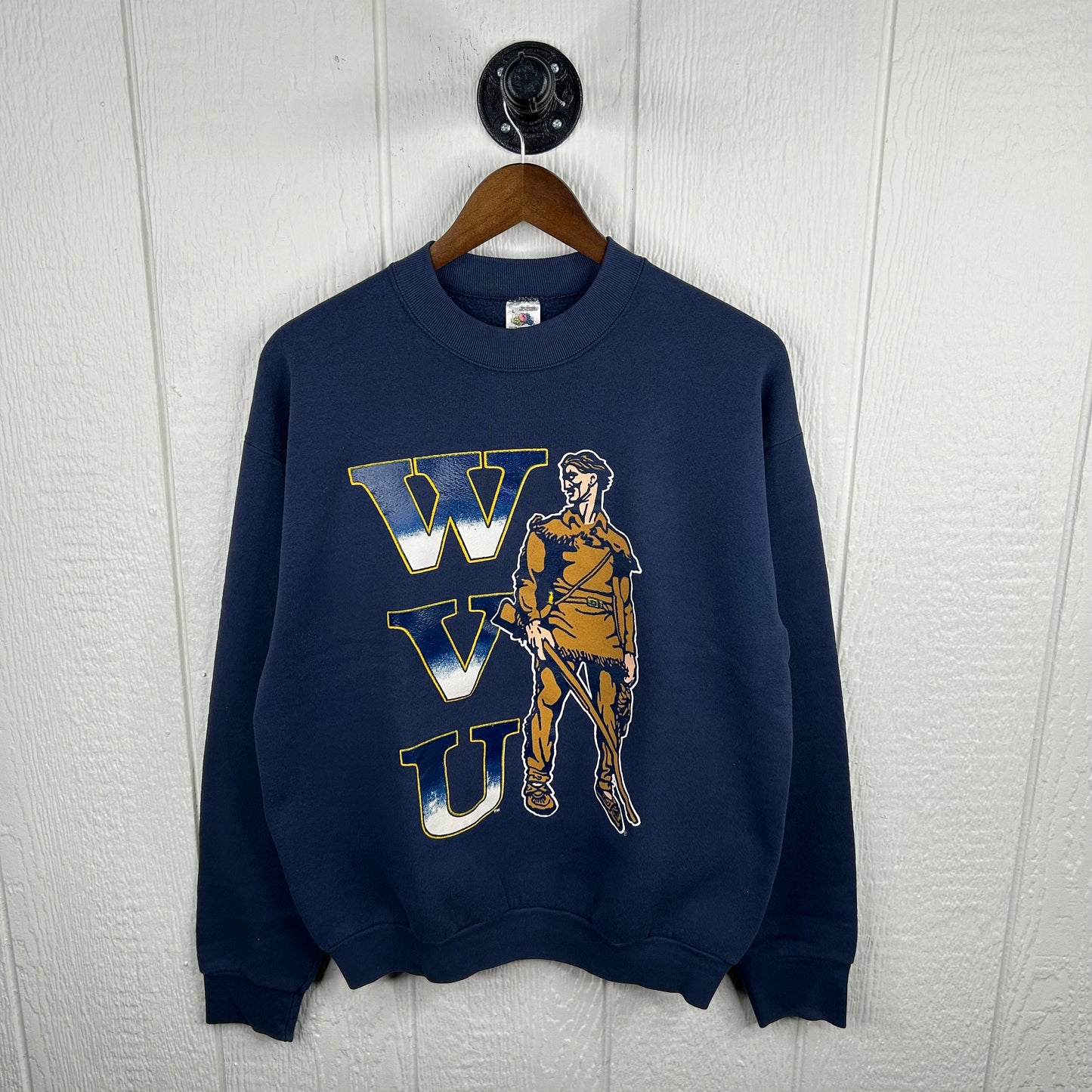 Vintage 90's WVU Mountaineers Spellout Graphic Crewneck (L)