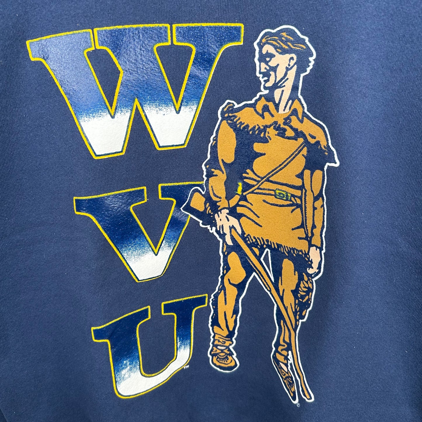 Vintage 90's WVU Mountaineers Spellout Graphic Crewneck (L)