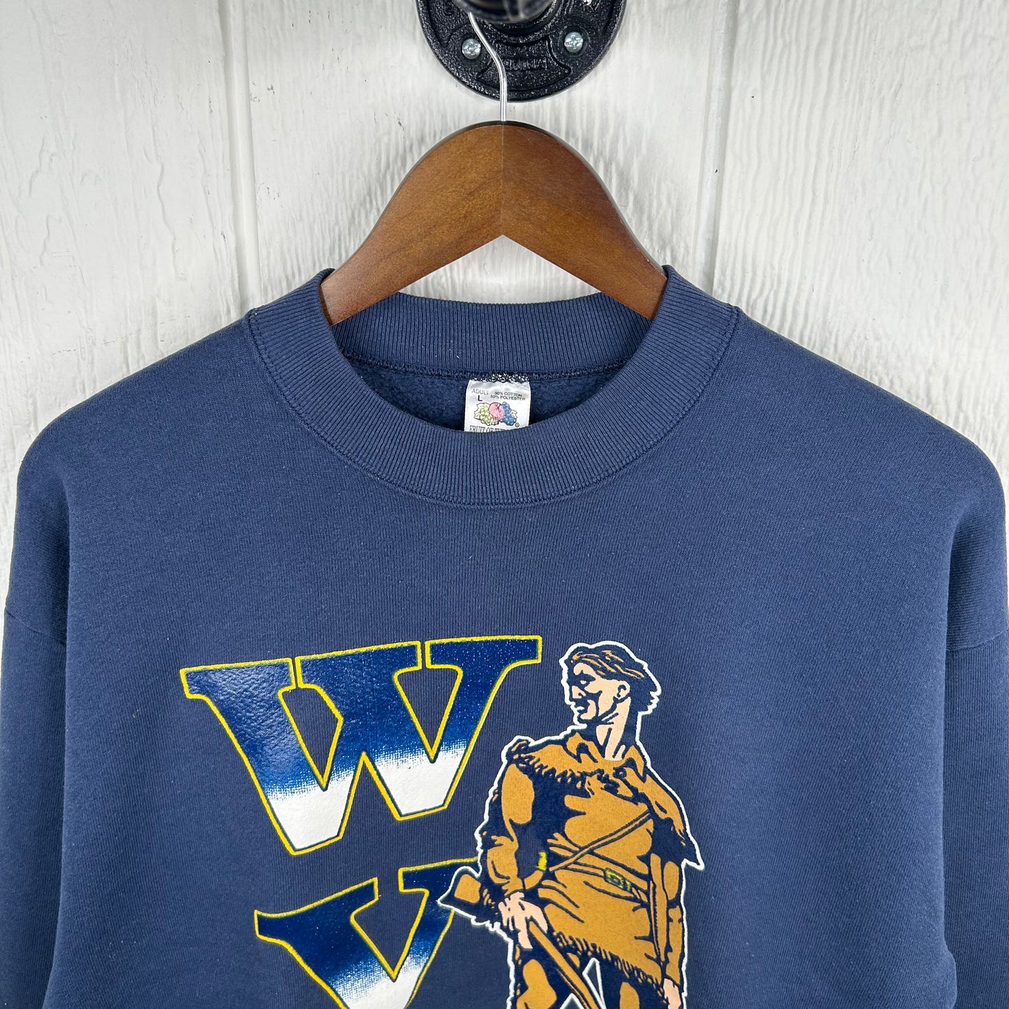 Vintage 90's WVU Mountaineers Spellout Graphic Crewneck (L)
