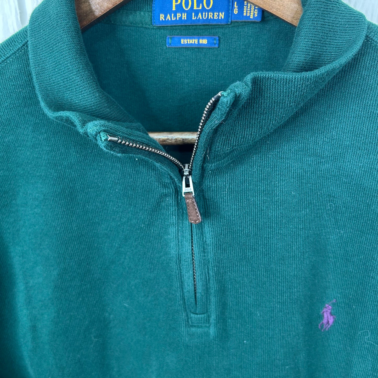 Vintage Polo Ralph Lauren Forest Green 1/4 Zip Sweatshirt (L)