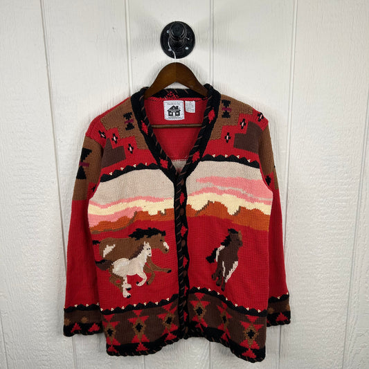 Vintage Heavyweight Knit Western Horse Button-Up Cardigan Sweater (M)