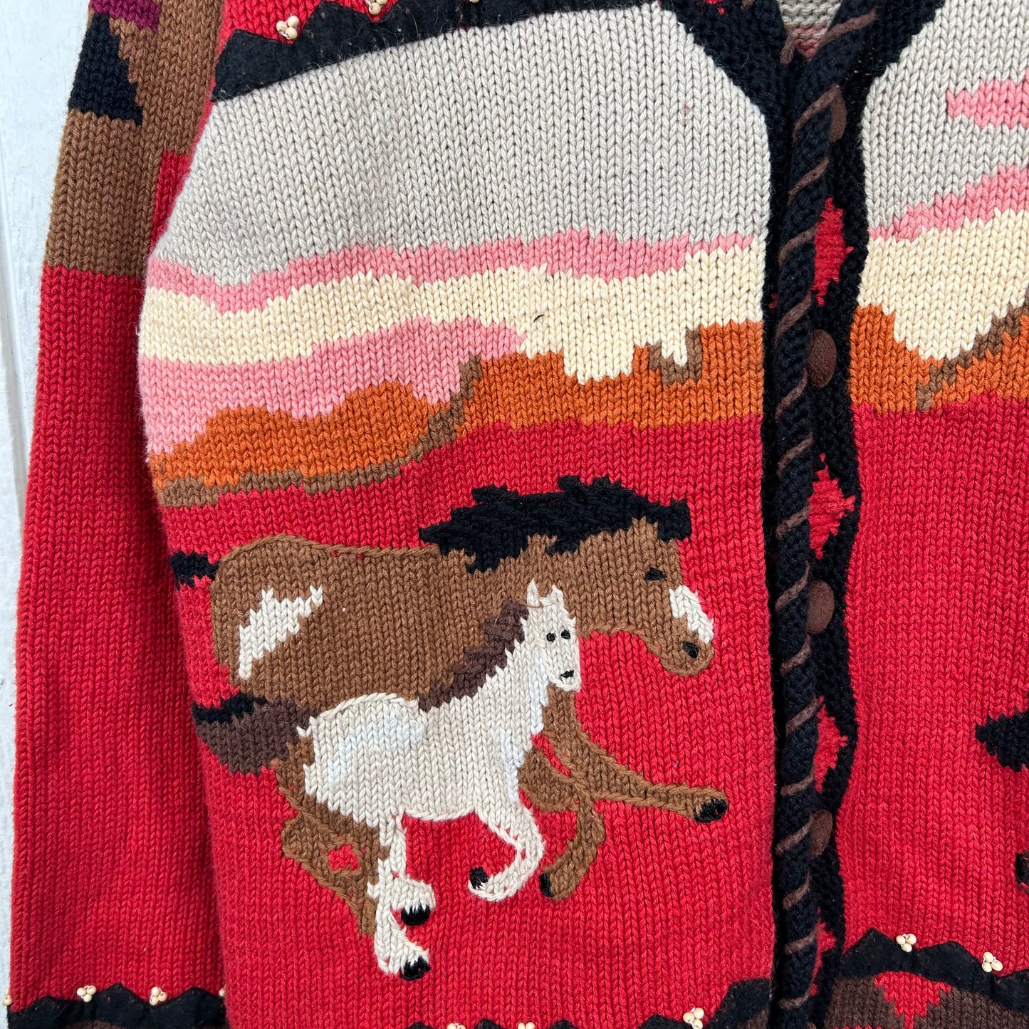 Vintage Heavyweight Knit Western Horse Button-Up Cardigan Sweater (M)