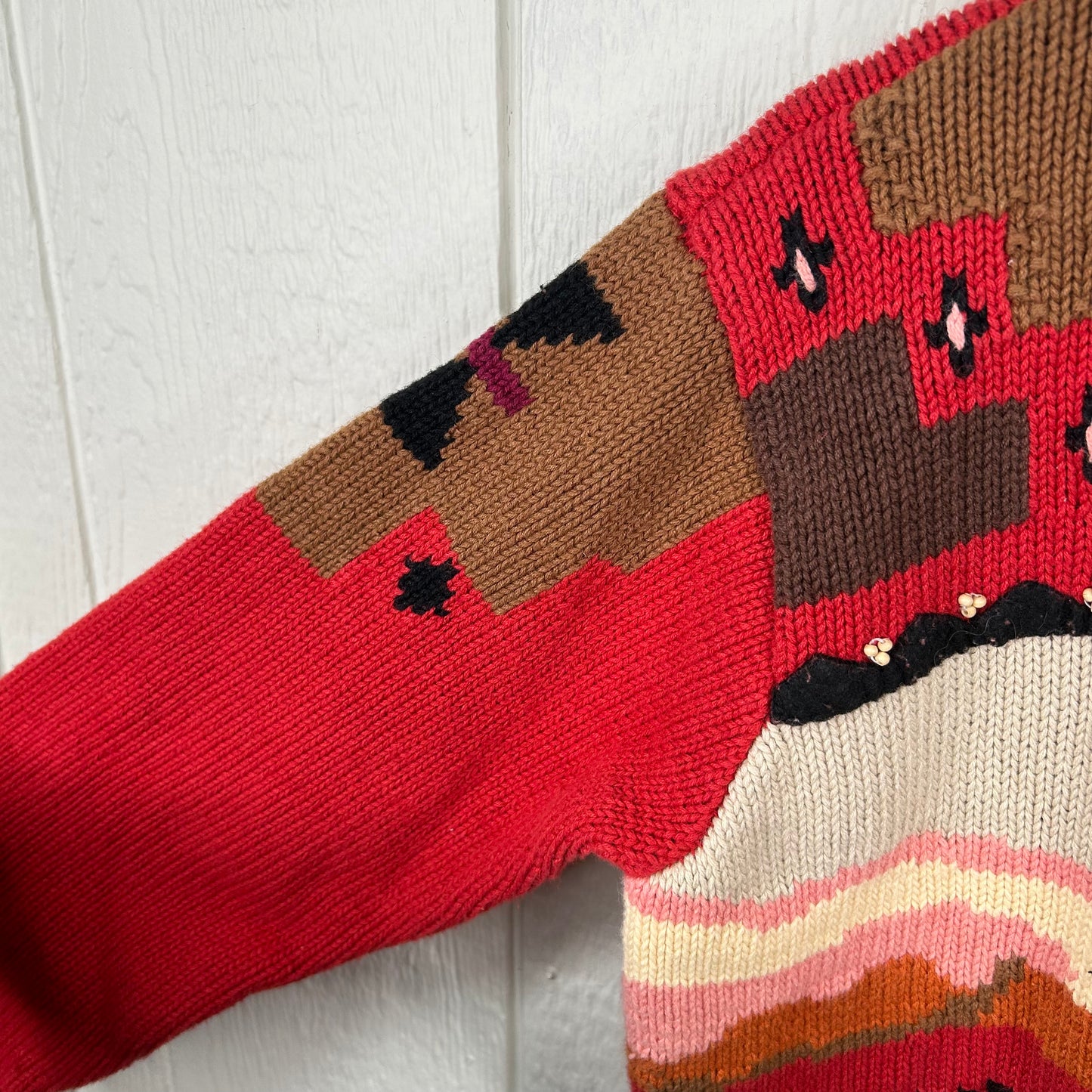 Vintage Heavyweight Knit Western Horse Button-Up Cardigan Sweater (M)