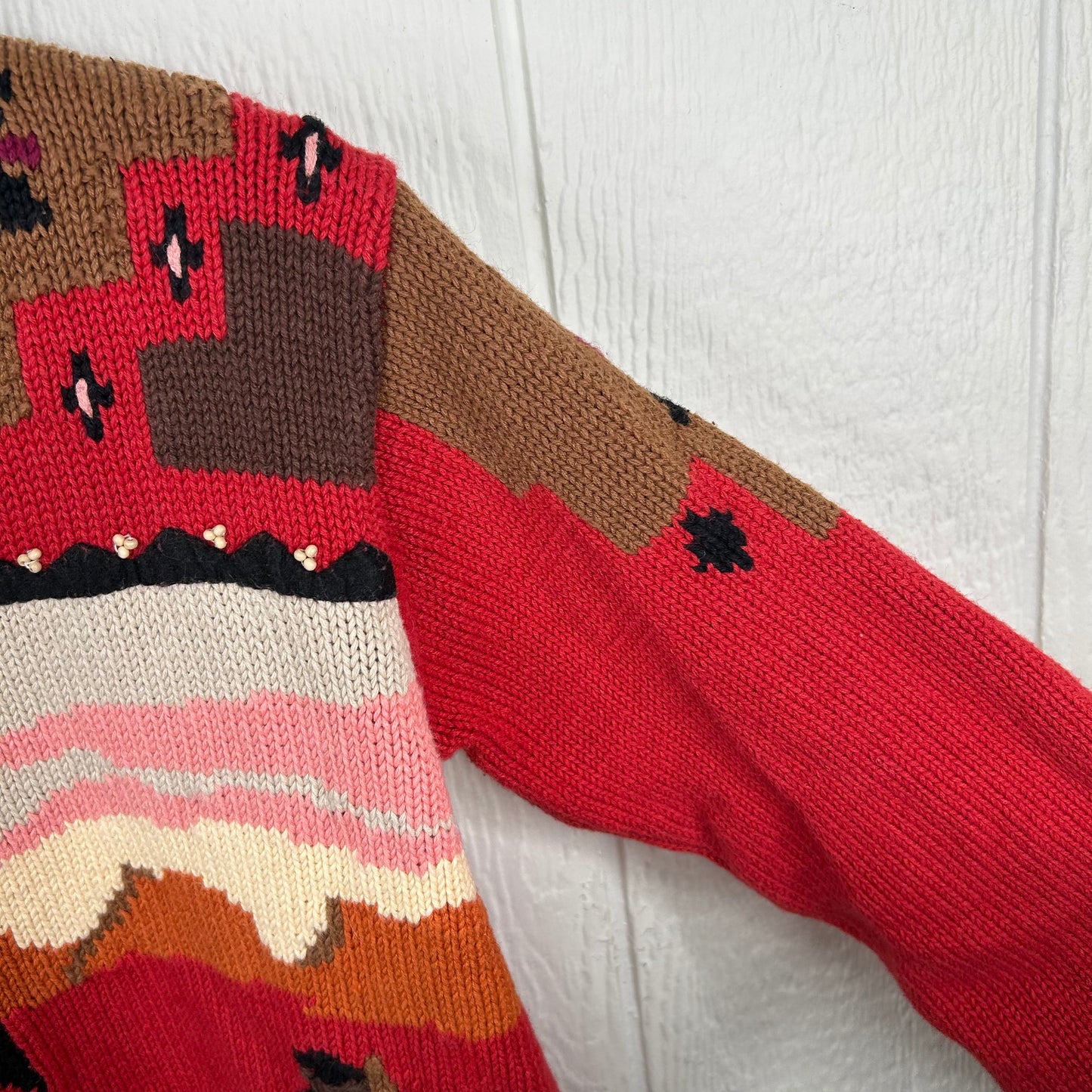 Vintage Heavyweight Knit Western Horse Button-Up Cardigan Sweater (M)