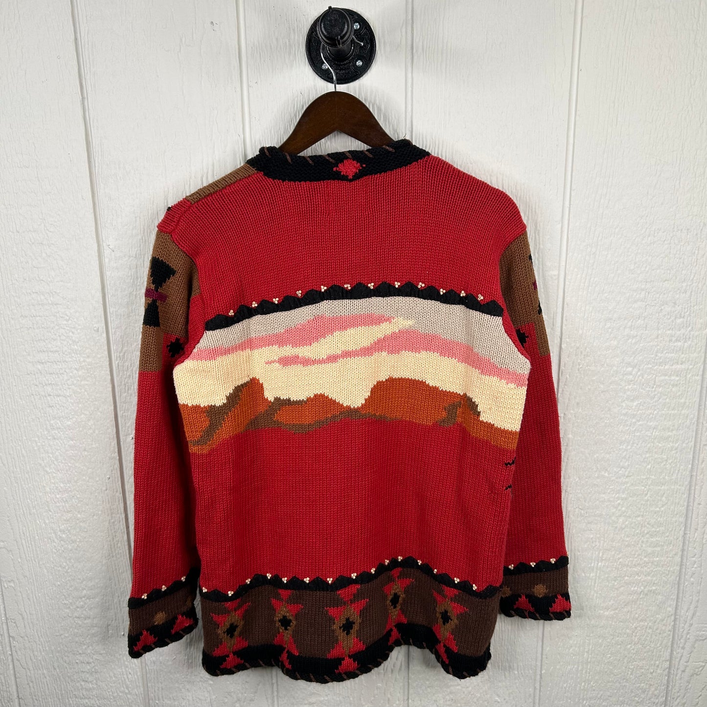 Vintage Heavyweight Knit Western Horse Button-Up Cardigan Sweater (M)