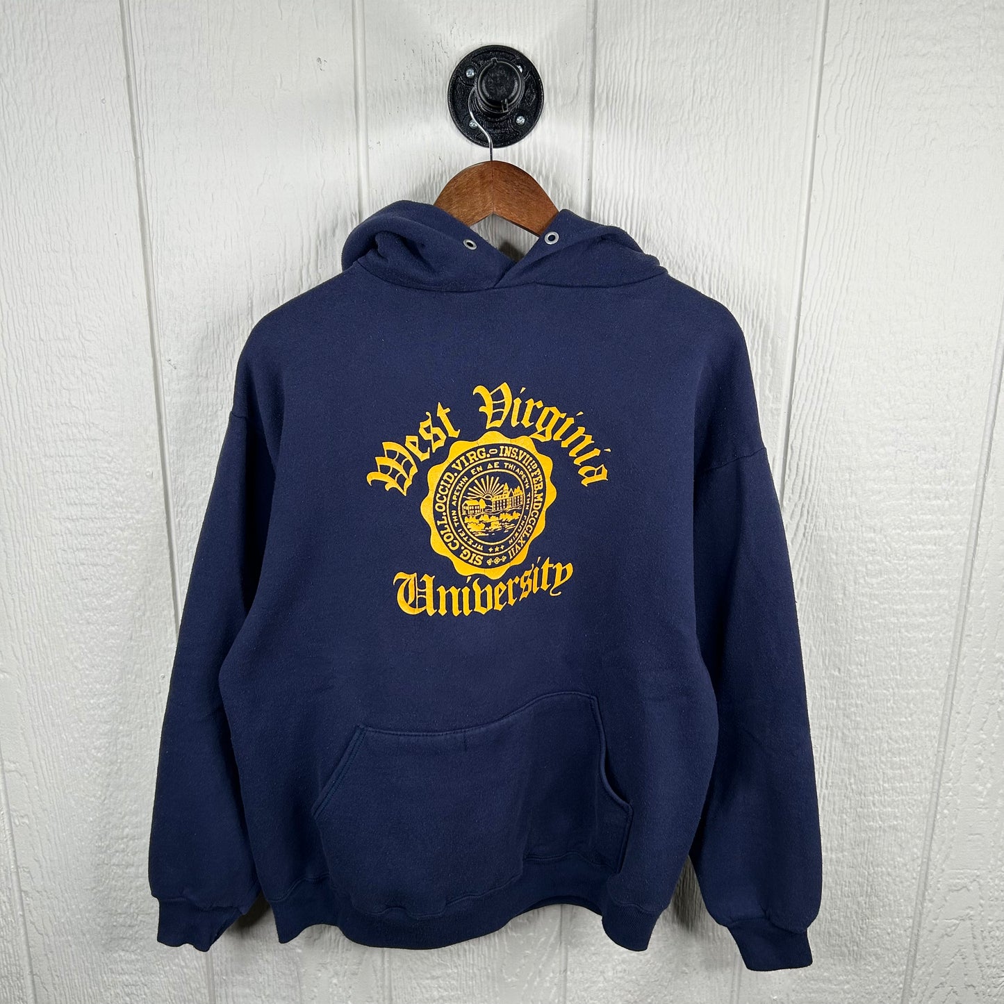 Vintage 80's Old English Font West Virginia University Hoodie (XL)
