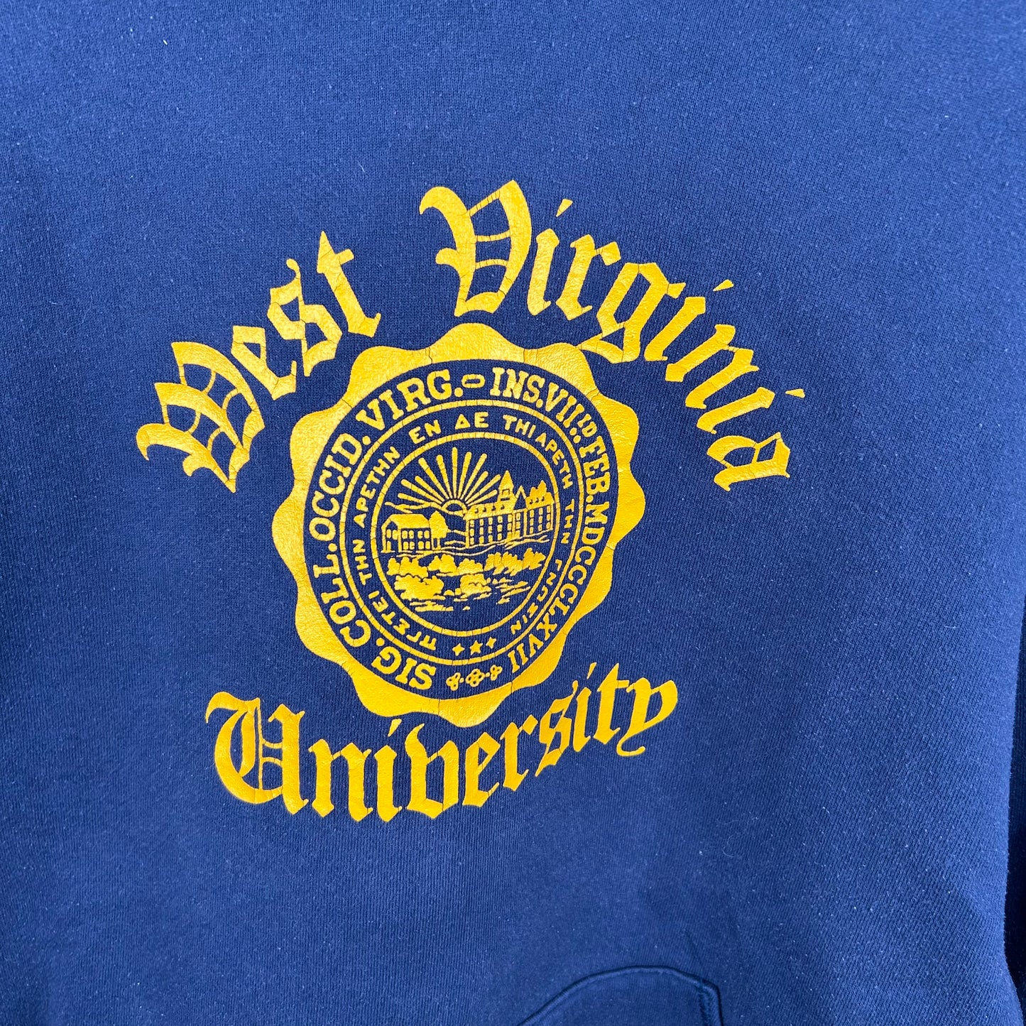 Vintage 80's Old English Font West Virginia University Hoodie (XL)