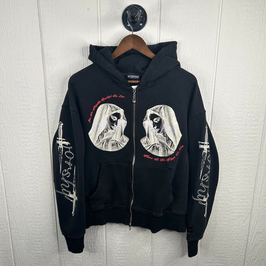 Y2K Worship Mother Mary Streetwear Full-Zip Jacket (L)