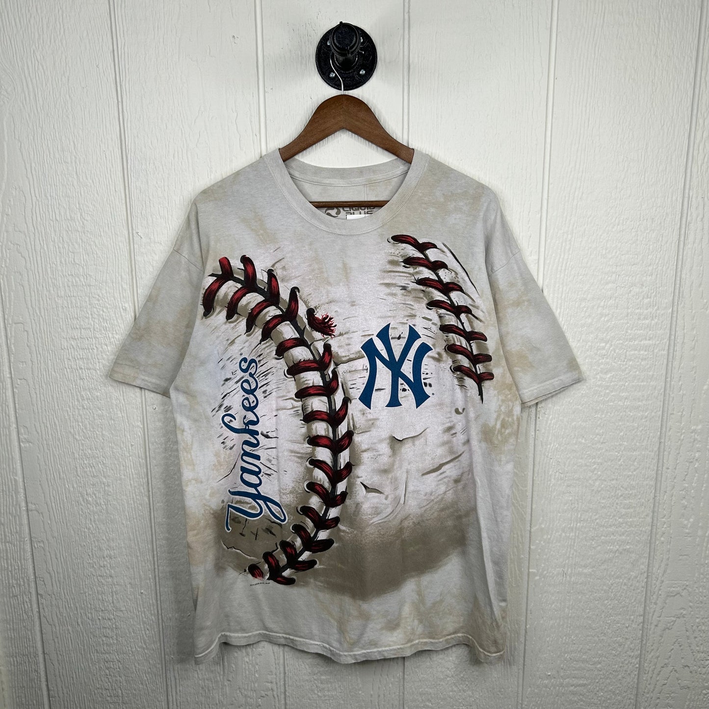 Y2K Liquid Blue New York Yankees Baseball Graphic Tee (XL)