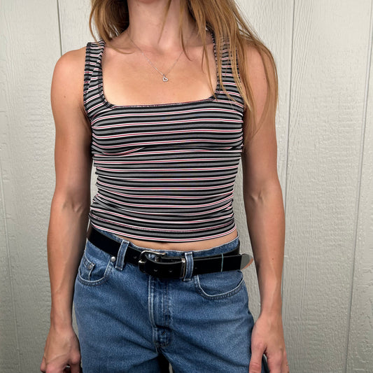 Vintage 90's Black Striped Dry Fit Tank Top (S)