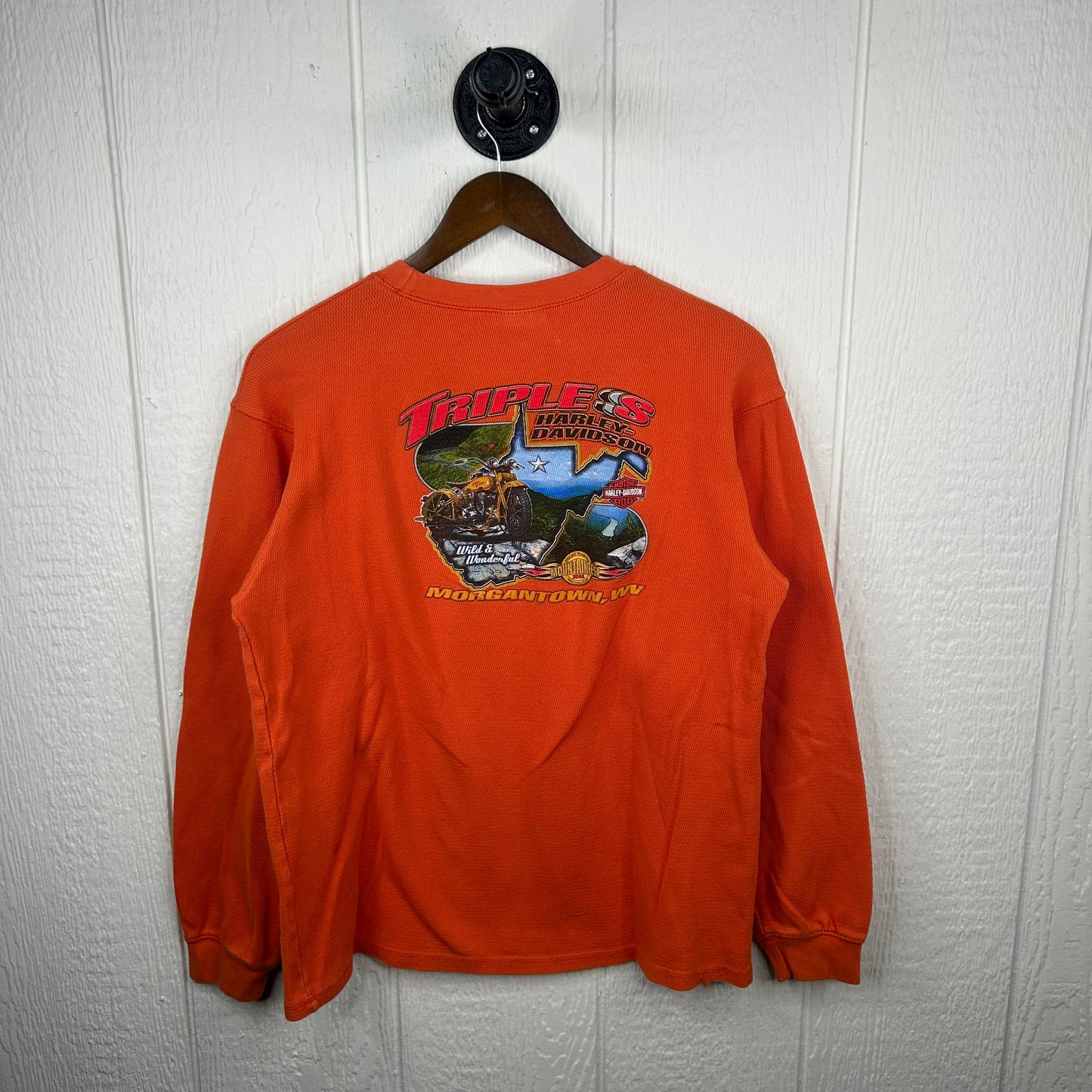 Y2K Triple S Harley Davidson Morgantown WV Thermal Long Sleeve Tee (M)