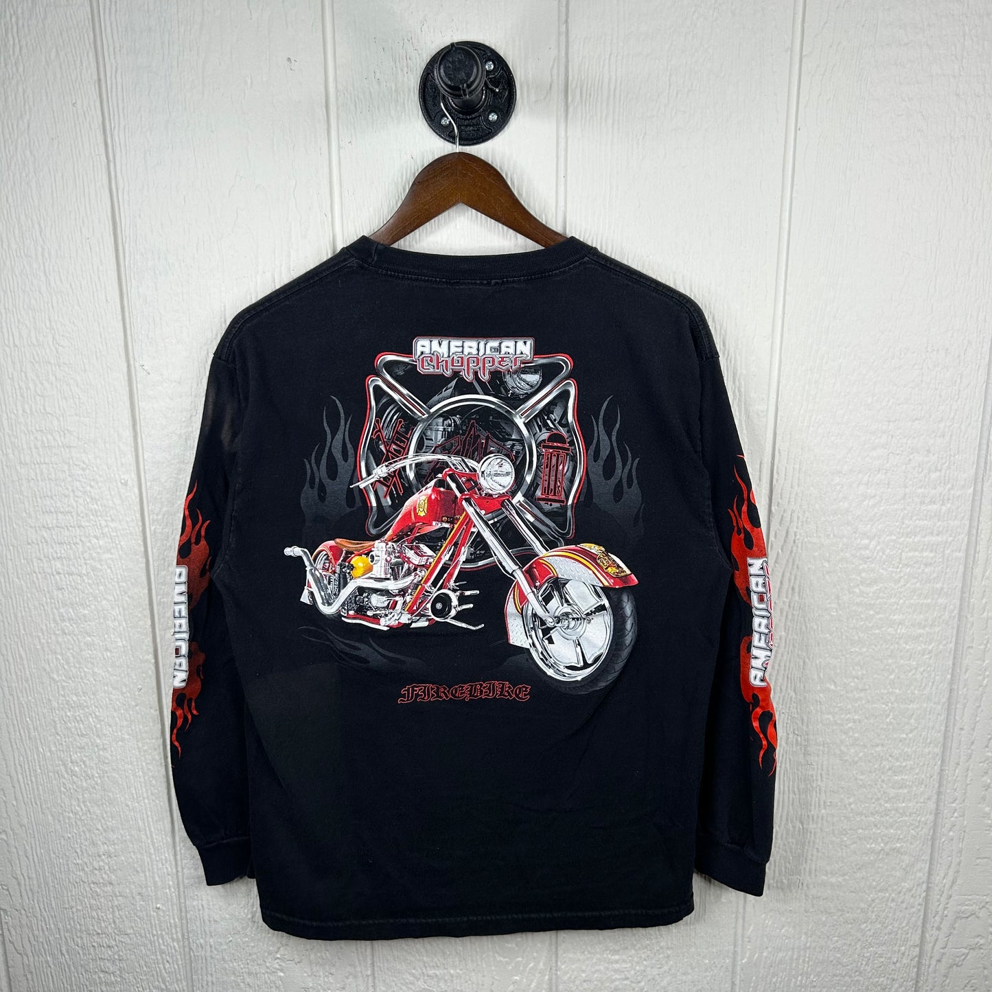 Y2K American Choppers Firebike Long Sleeve Flames Tee (L)