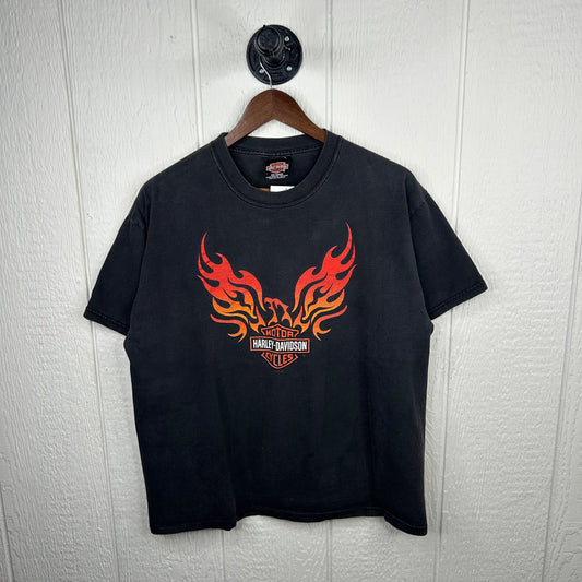 Y2K Harley Davidson Fire Bird Double-Sided Graphic Tee (L)