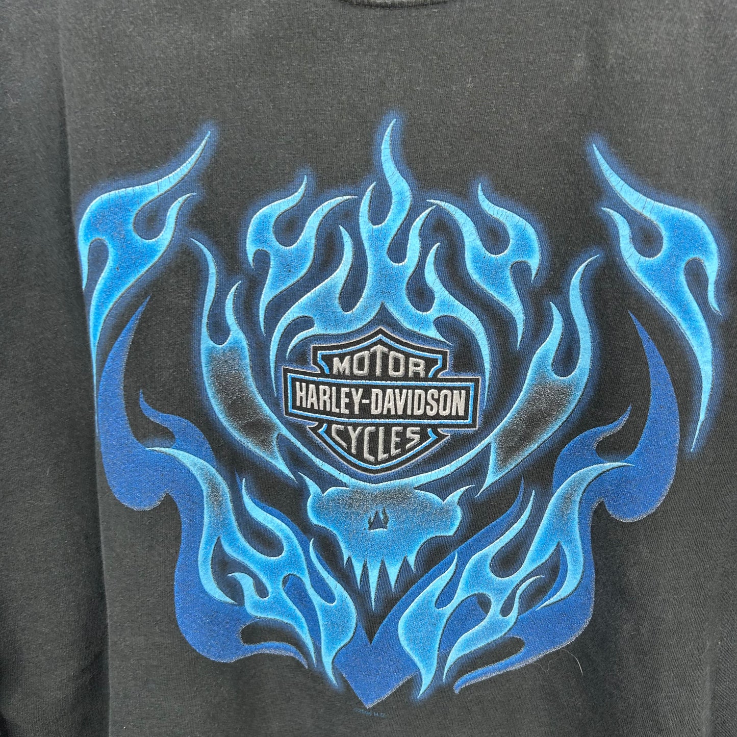 Vintage 90's Gatto Harley Davidson Chrome Blue Flames Long Sleeve (XL)