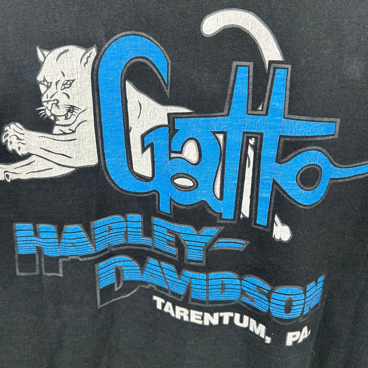 Vintage 90's Gatto Harley Davidson Chrome Blue Flames Long Sleeve (XL)