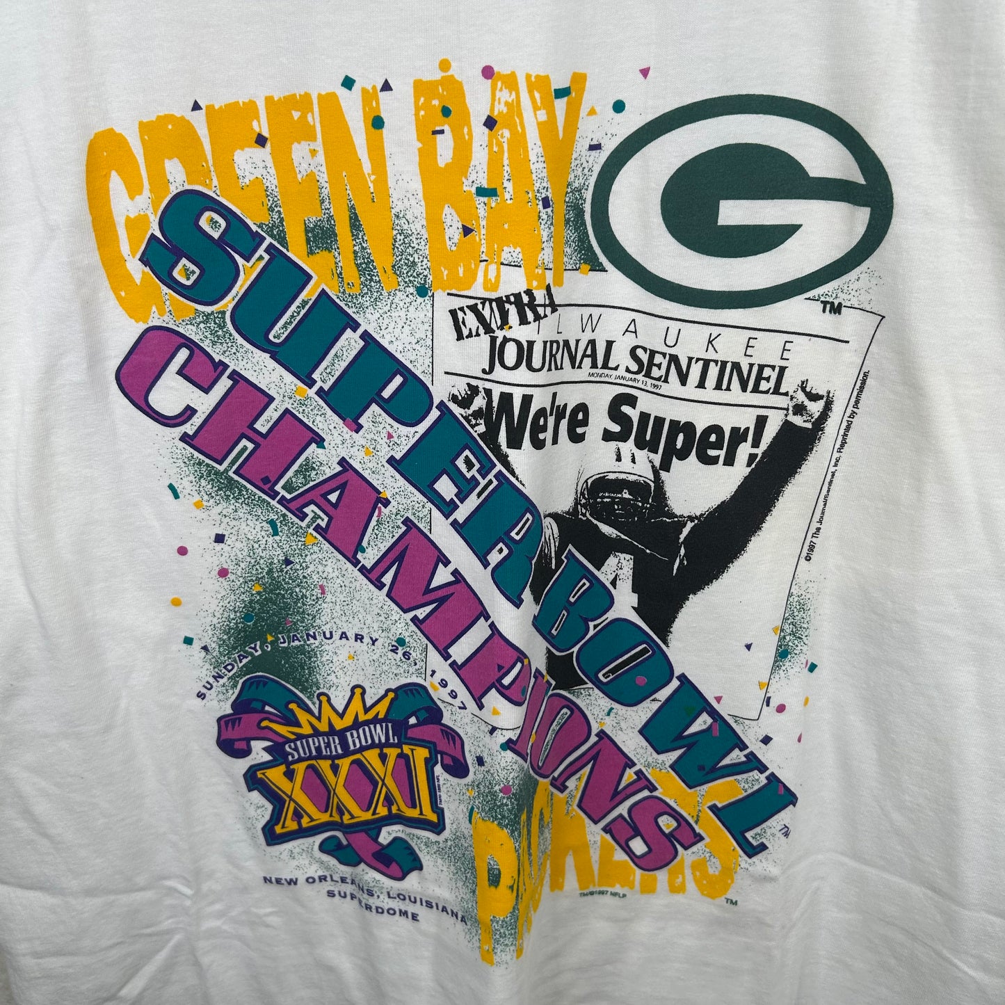 Vintage 1997 Green Bay Packers Super Bowl Champions Graphic Tee (XL)