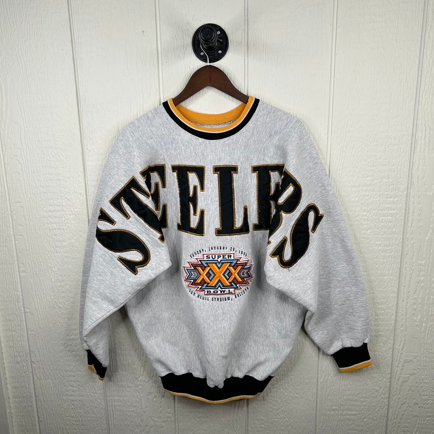 Vintage 90's Pittsburgh Steelers Super Bowl XXX Spell Out Crewneck (L)