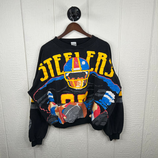 Vintage 1989 Pittsburgh Steelers Football Player Tecmo Spell Out Crewneck (L)