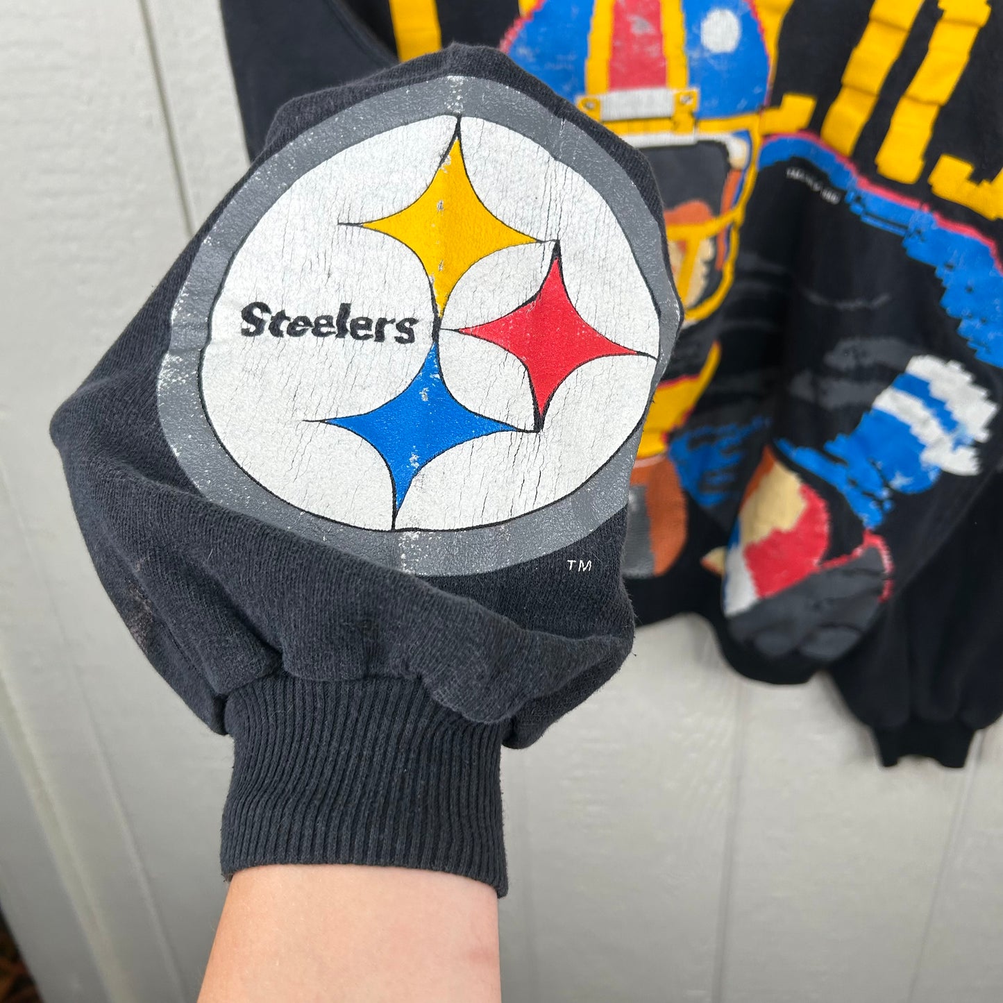 Vintage 1989 Pittsburgh Steelers Football Player Tecmo Spell Out Crewneck (L)