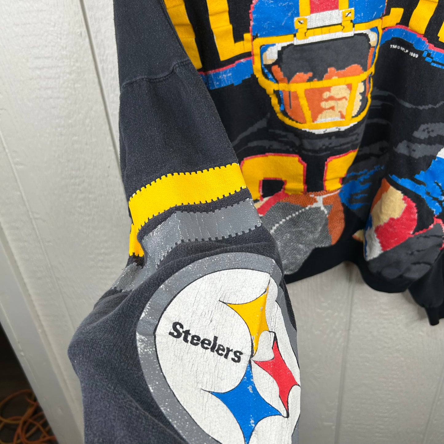 Vintage 1989 Pittsburgh Steelers Football Player Tecmo Spell Out Crewneck (L)