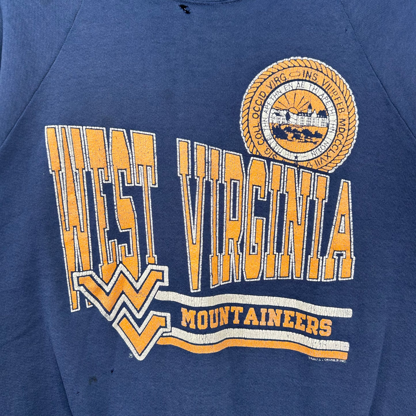 Vintage 80's West Virginia Mountaineers Seal Logo Crewneck (L)