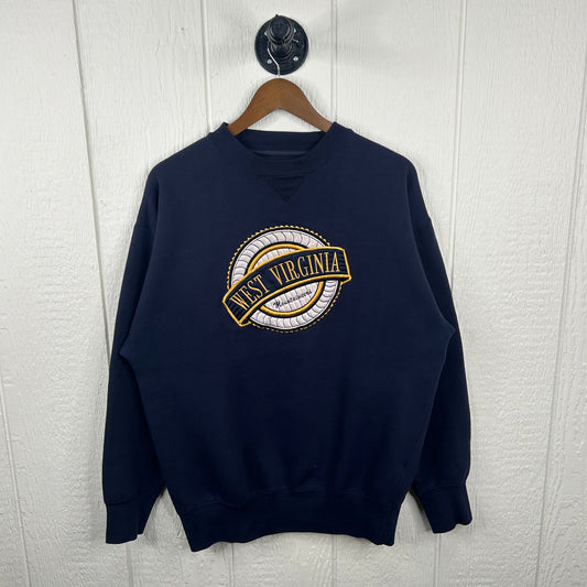 Vintage 90's Embroidered West Virginia Mountaineers Navy Crewneck (L)