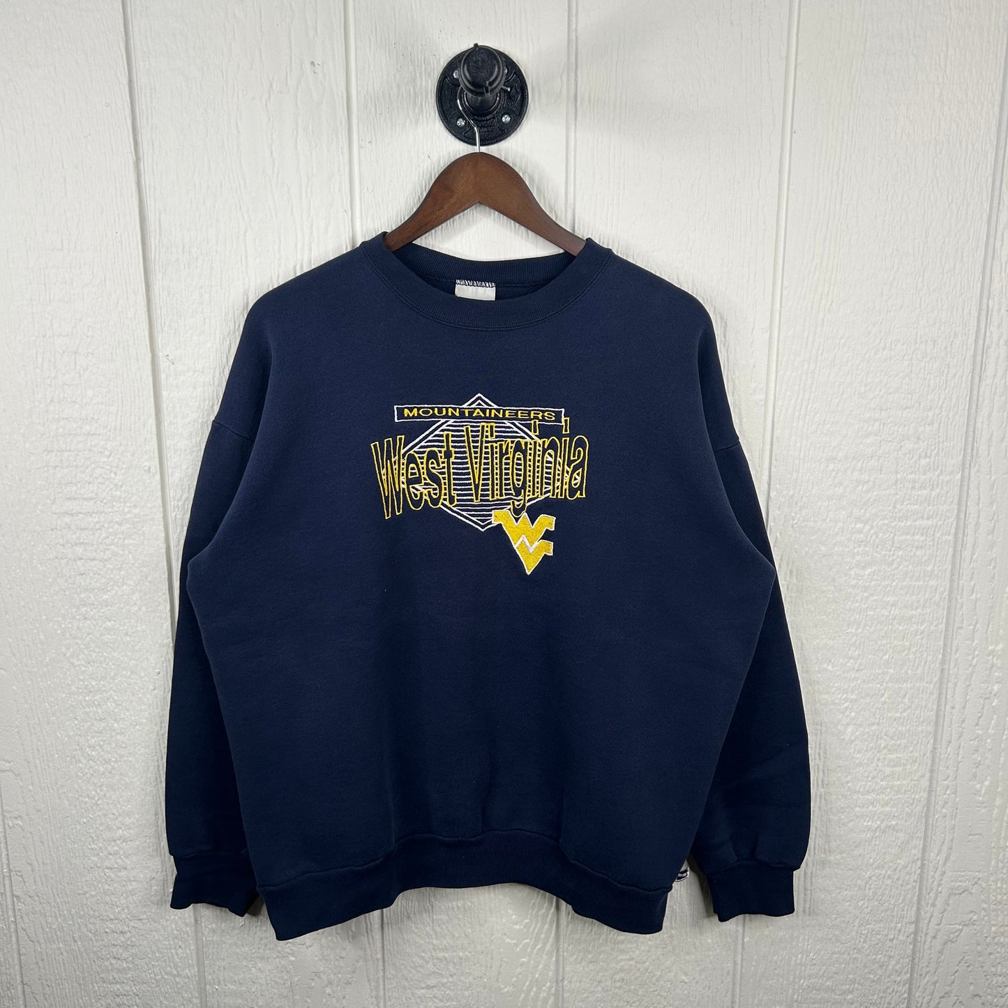 Vintage 90's Embroidered West Virginia Mountaineers Navy Crewneck (XL)