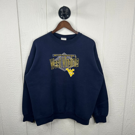 Vintage 90's Embroidered West Virginia Mountaineers Navy Crewneck (XL)