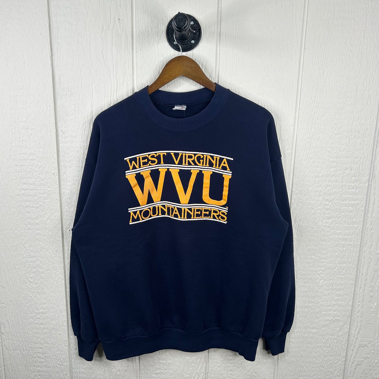 Vintage 80's WVU Mountaineers Navy Crewneck (XL)