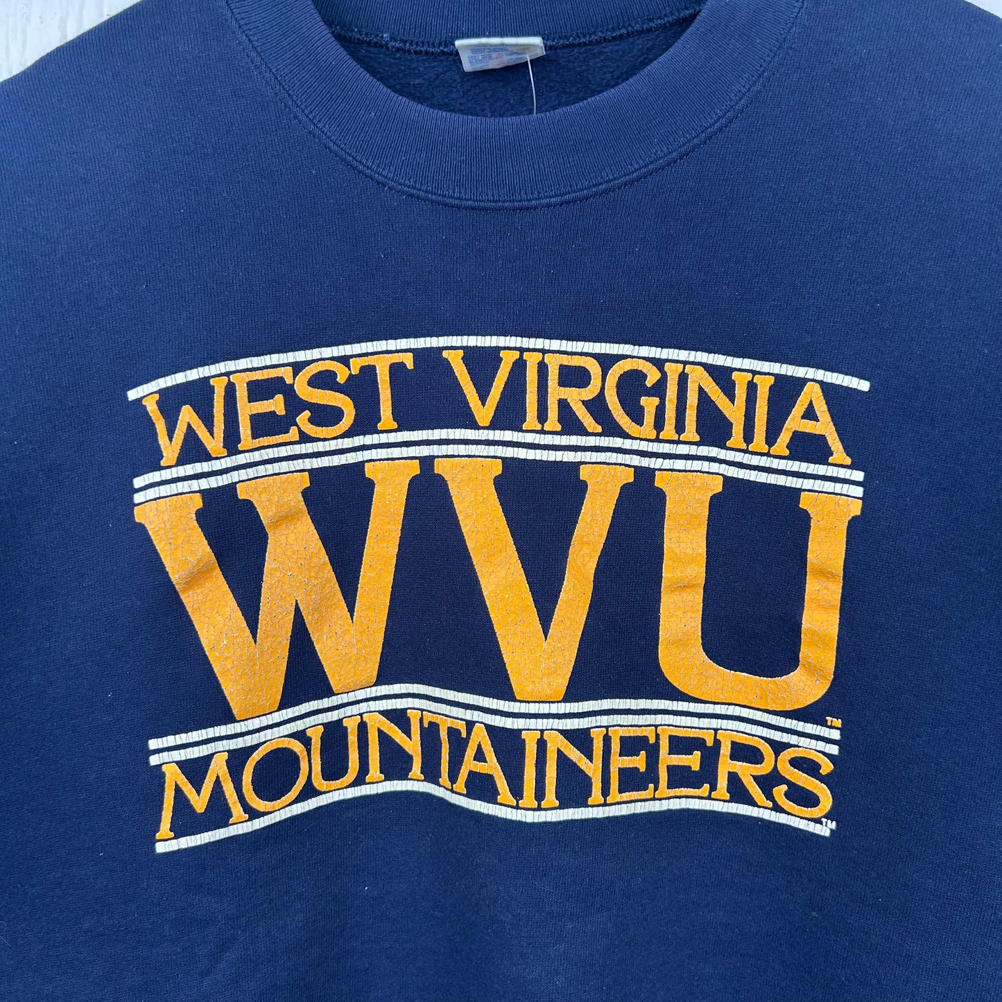 Vintage 80's WVU Mountaineers Navy Crewneck (XL)