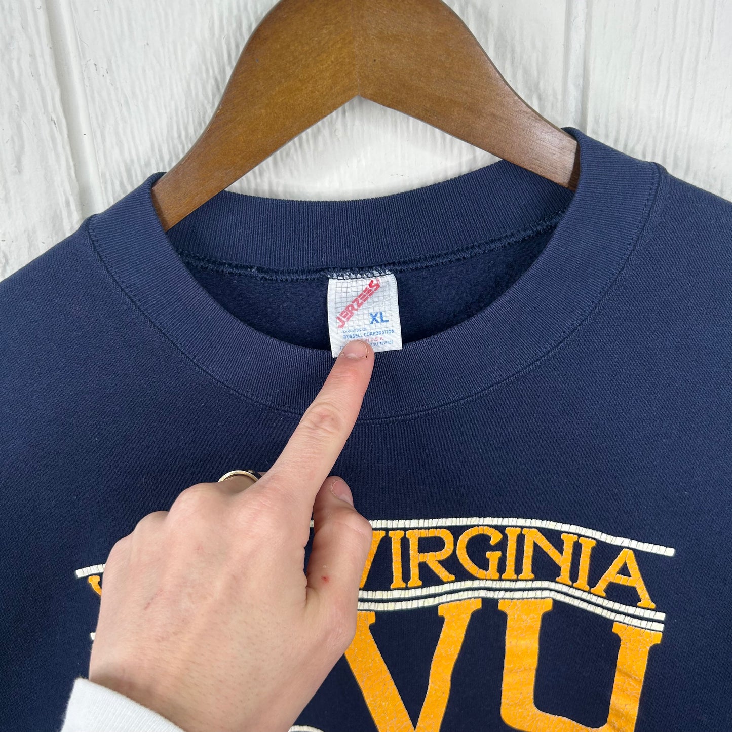 Vintage 80's WVU Mountaineers Navy Crewneck (XL)