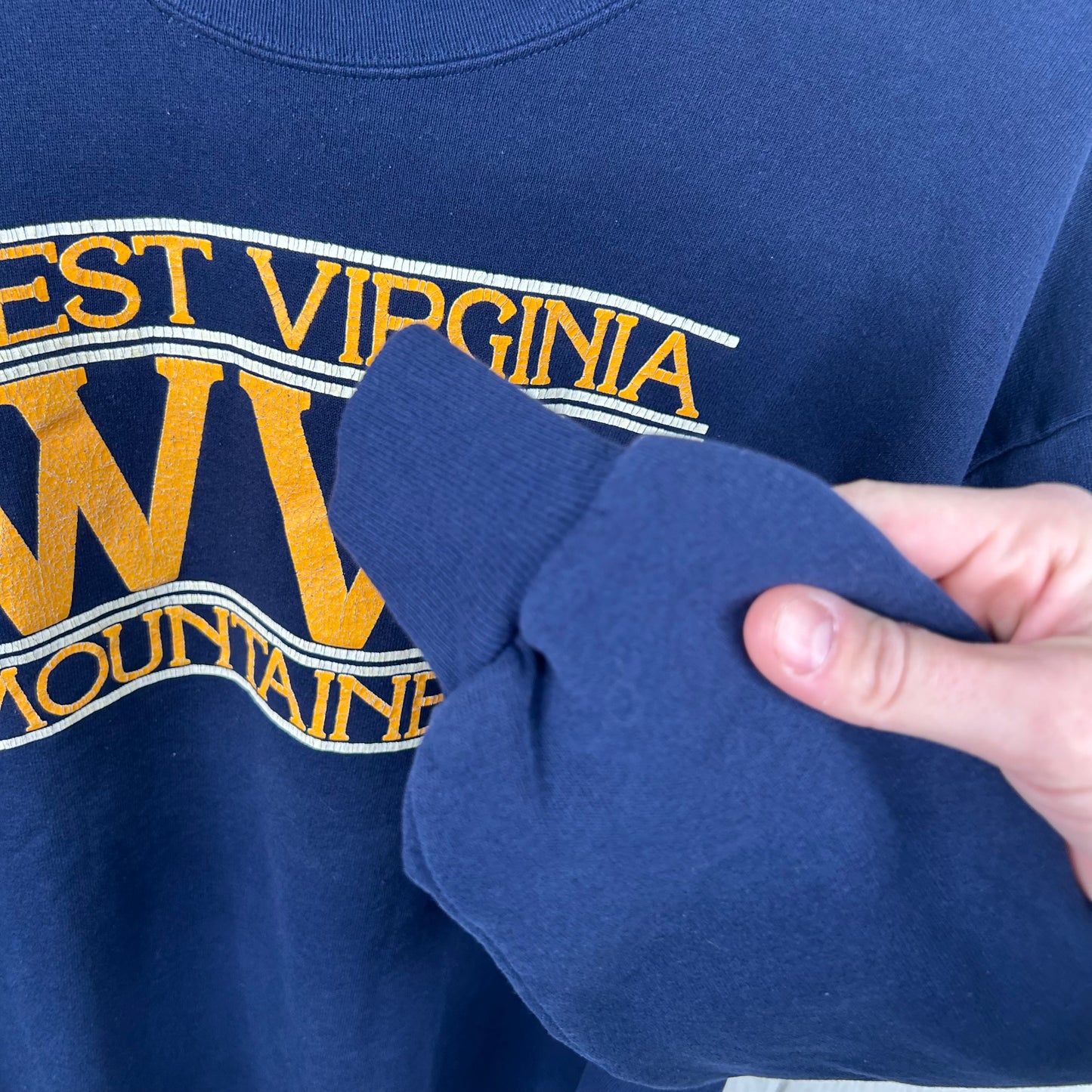 Vintage 80's WVU Mountaineers Navy Crewneck (XL)
