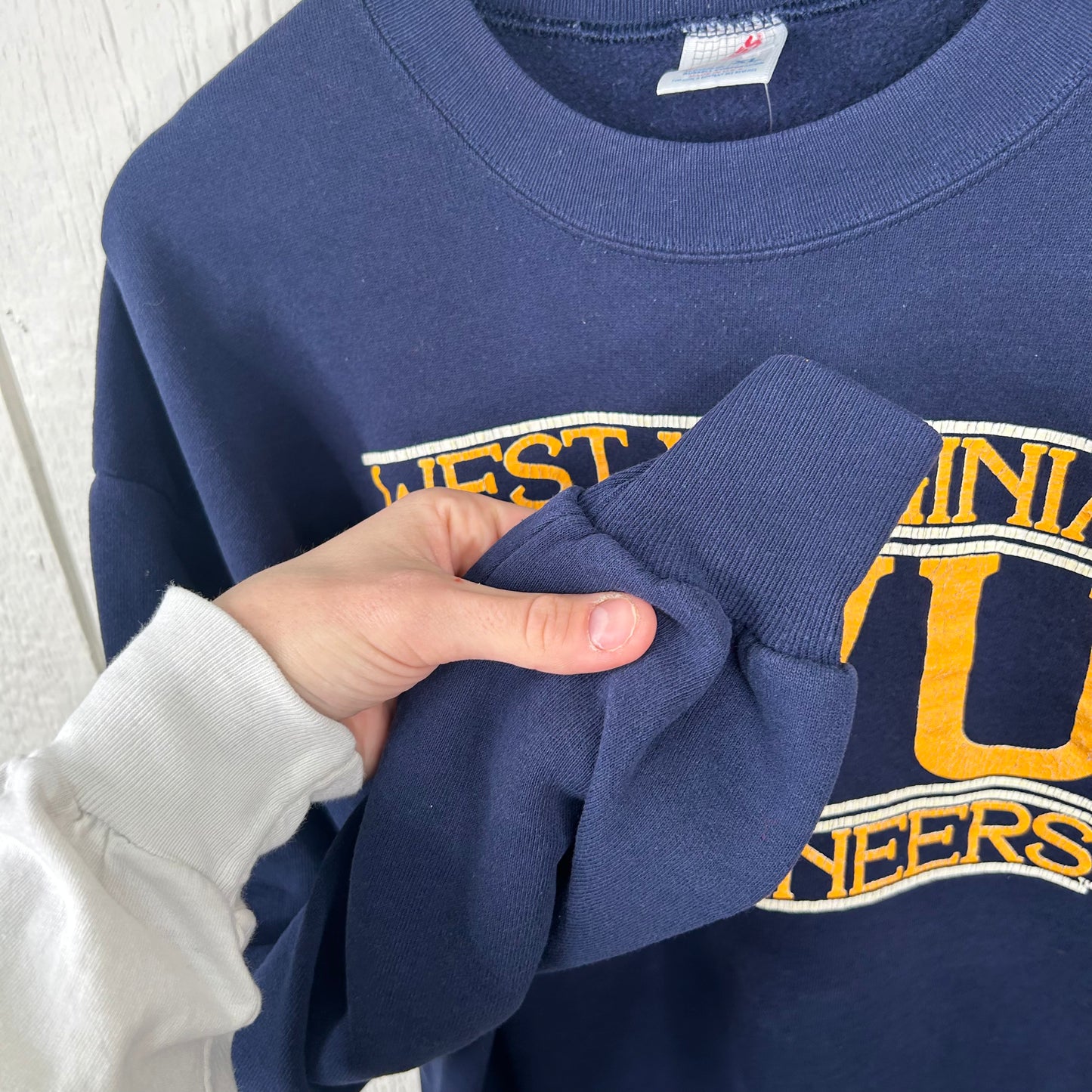 Vintage 80's WVU Mountaineers Navy Crewneck (XL)