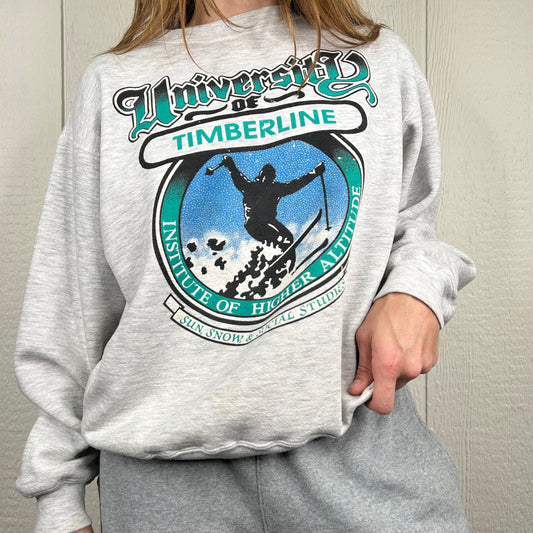 Vintage 90's University of Timberline Skiing West Virginia Graphic Crewneck (L)
