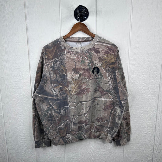 Vintage Faded Camo Old School Screen Printed Crewneck (L)