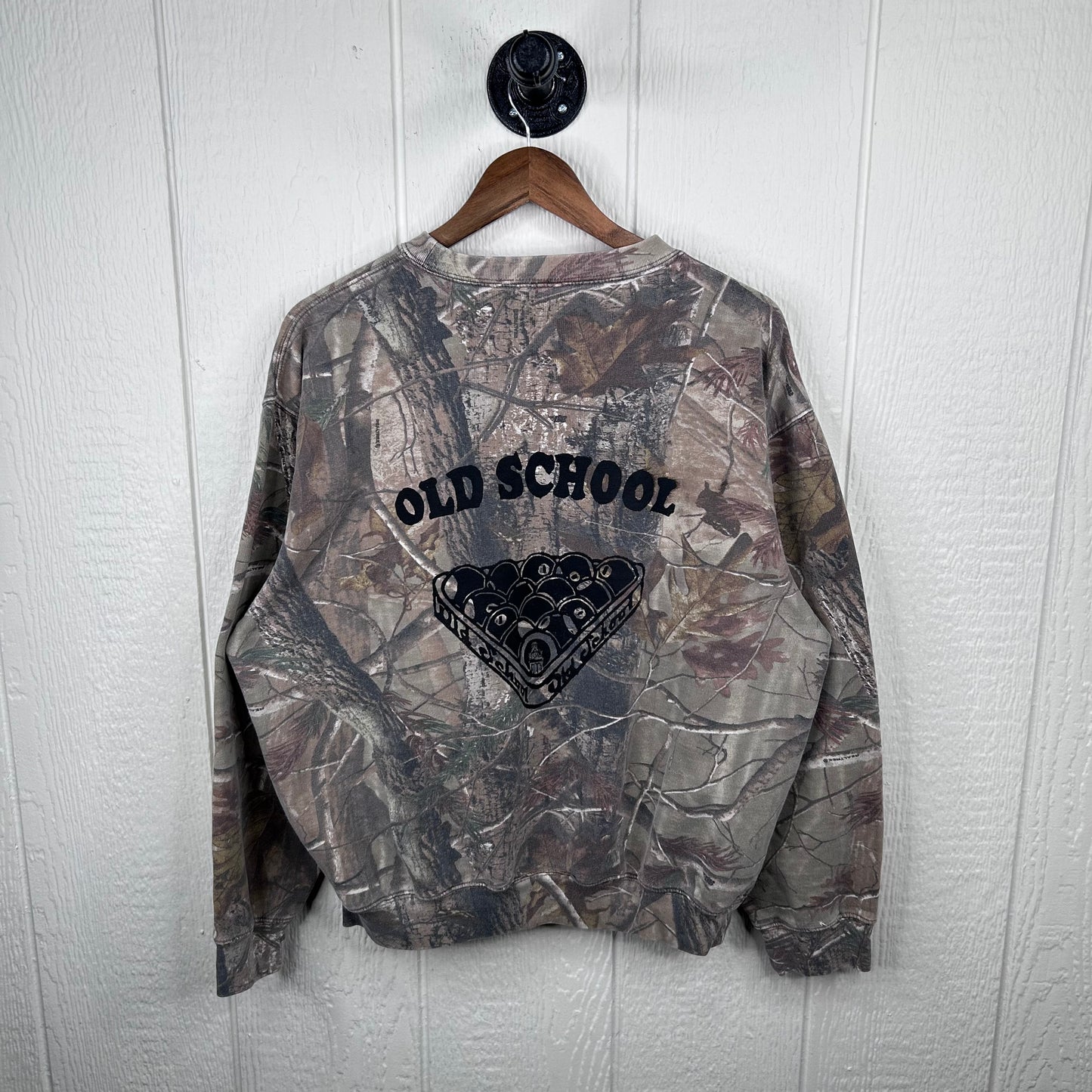 Vintage Faded Camo Old School Screen Printed Crewneck (L)