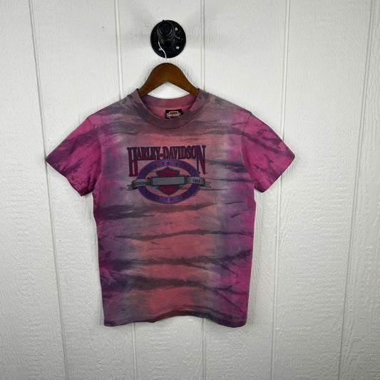 Vintage 90's Pink Tie-Dye Harley Davidson Motorcycles Graphic Tee (S)