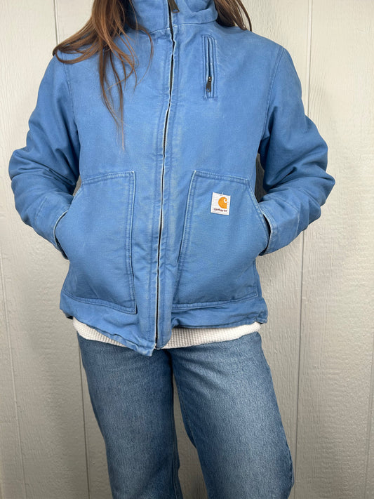 Vintage y2k Women's Blue Fur-Lined Carhartt Jacket (M)